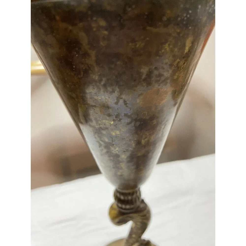 Brass Candle Holder With Koi Fish Vessel Unique Vintage With Patina